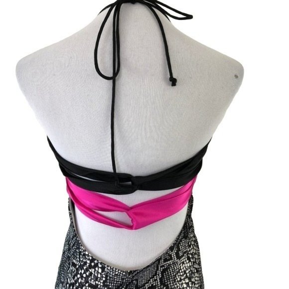 Blondie Nites Satin Evening Halter Dress V Neck Open Back Size 11 Animal Print - Picture 5 of 8